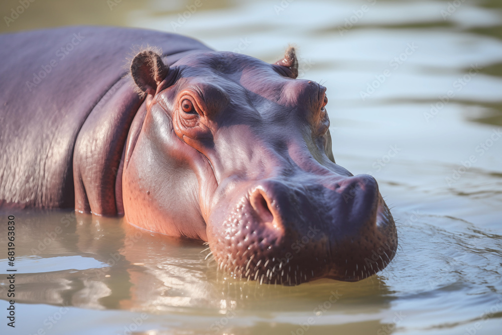 Fototapeta premium Big hippopotamus in Africa. Wildlife scene from nature. Animal in the habitat.