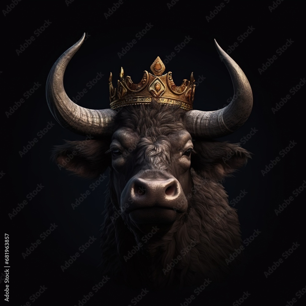 Naklejka premium Portrait of a majestic Buffalo with a crown