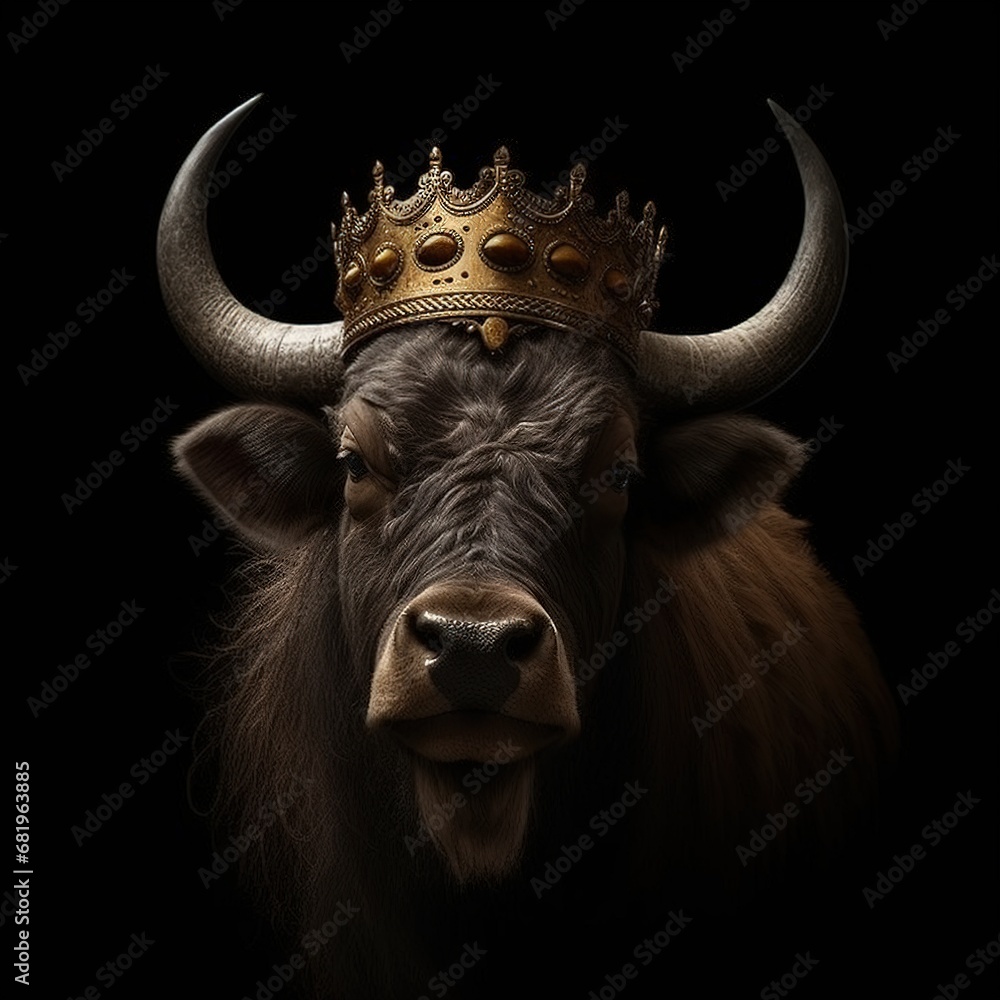 Portrait of a majestic Buffalo with a crown Portrait of a majestic Buffalo with a crown