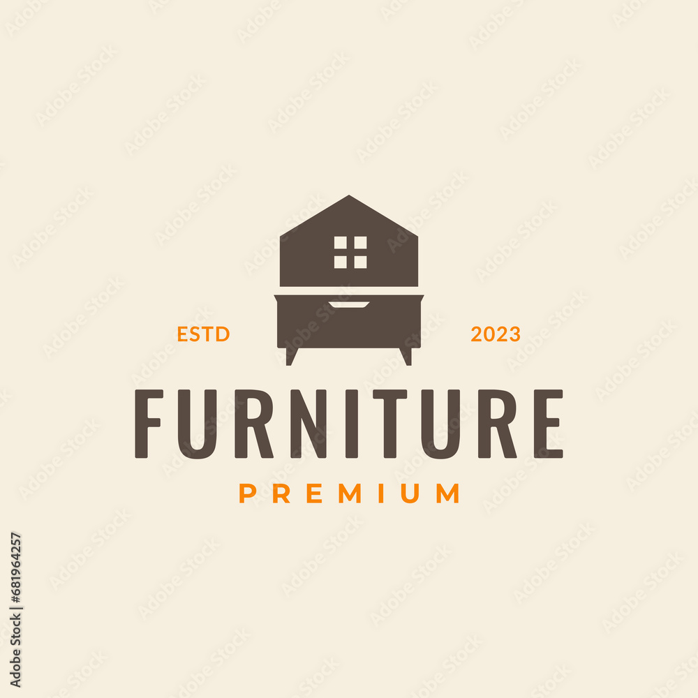 Fototapeta premium furniture interior house table living room simple minimal shape clean flat logo design vector icon illustration