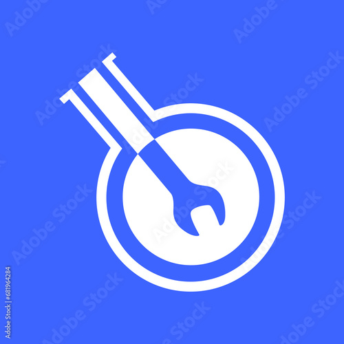 mechanic laboratory glass wrench tools modern flat clean logo design vector icon illustration