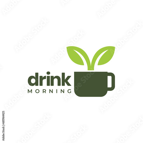 tea leaf drink cup morning flat clean modern simple colorful logo design vector icon illustration