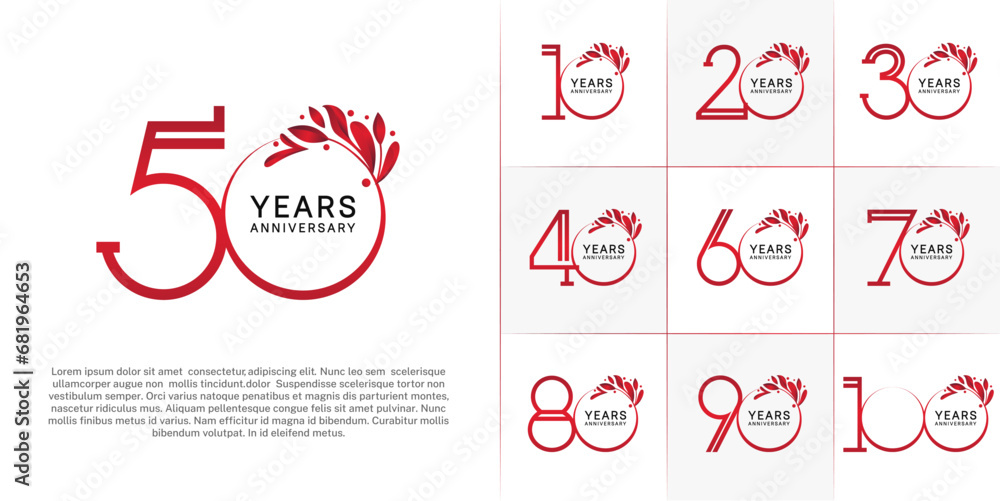 set of anniversary logotype red color and ornament for special celebration event