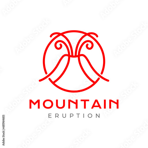 mountain eruption danger line style simple circle minimal logo design vector icon illustration