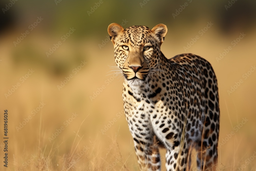 Big leopard in savanna. African leopard walking in the grass, with beautiful evening light. Wildlife scene from nature. Animal in the habitat. Big leopard in savanna. African leopard walking in the grass, with beautiful evening light. Wildlife scene from nature. Animal in the habitat.