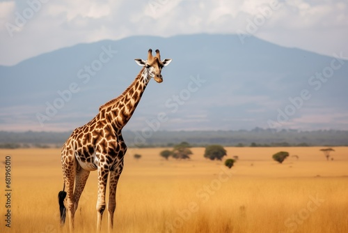 Giraffe walking in the grass, with beautiful evening light. Wildlife scene from nature. Animal in the habitat.
