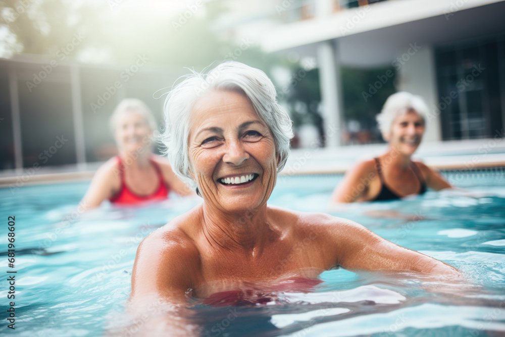 Fototapeta premium White Woman Swimming Together in the Pool