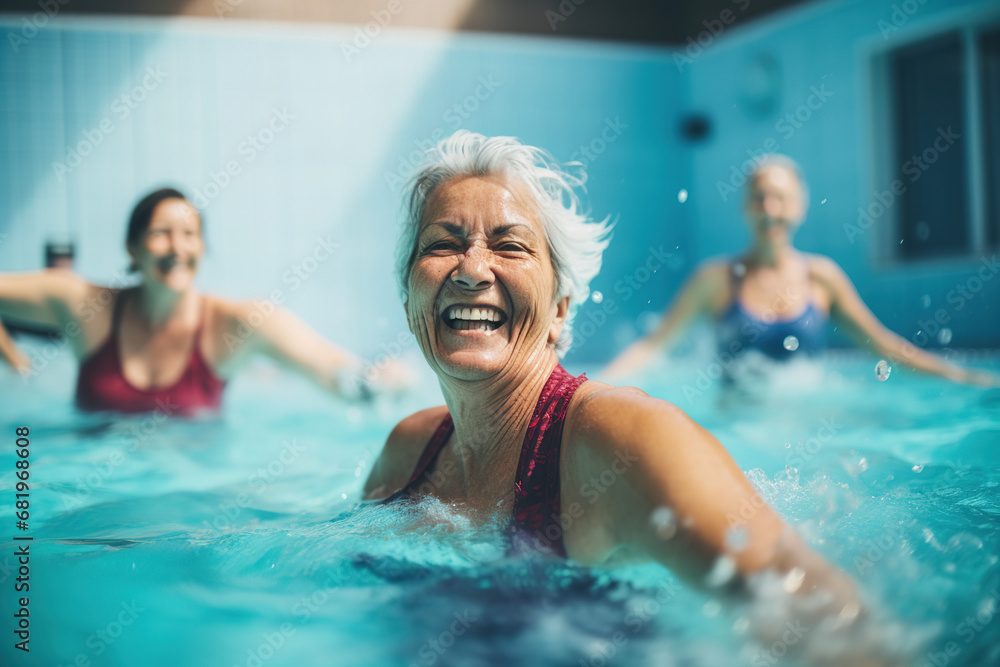 Fototapeta premium White Woman Swimming Together in the Pool