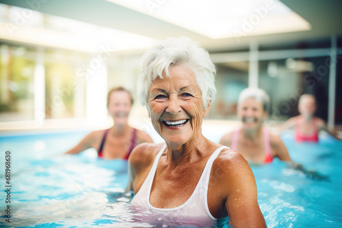 White Woman Swimming Together in the Pool