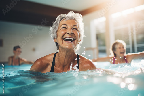 White Woman Swimming Together in the Pool