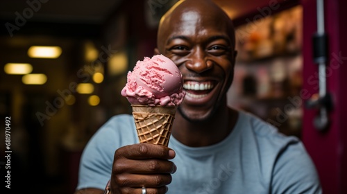 A black man holding an ice cream cone