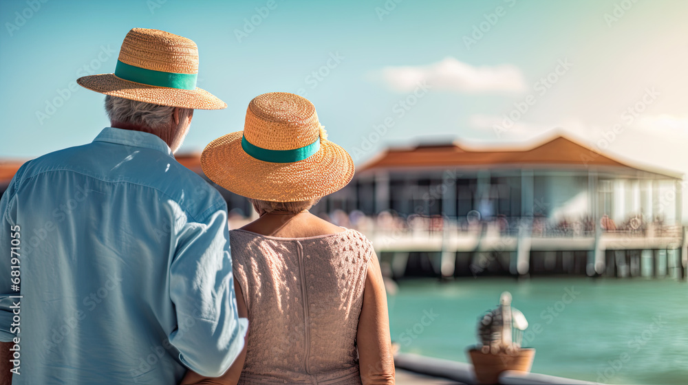 Active seniors taking selfies of them having fun outside in sea