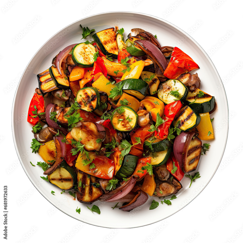 French Ratatouille on a Plate Isolated on Transparent or White Background, PNG French Ratatouille on a Plate Isolated on Transparent or White Background, PNG
