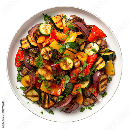 French Ratatouille on a Plate Isolated on Transparent or White Background, PNG photo