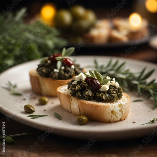 Olive Tapenade and Goat Cheese Crostini - A Mediterranean Symphony on Toasted Baguette