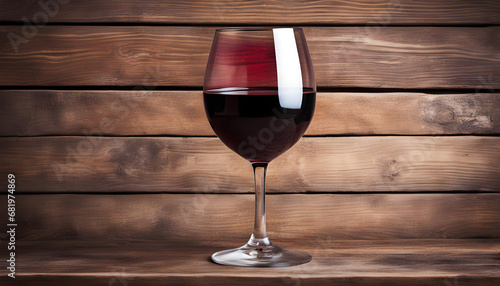 Glass of red wine on vintage wooden table