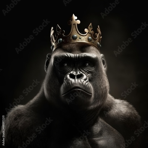 Portrait of a majestic Gorilla with a crown