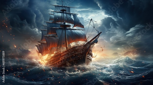 stormy seas, digital art illustration, Generative AI