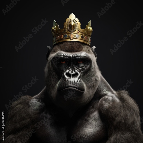 Portrait of a majestic Gorilla with a crown