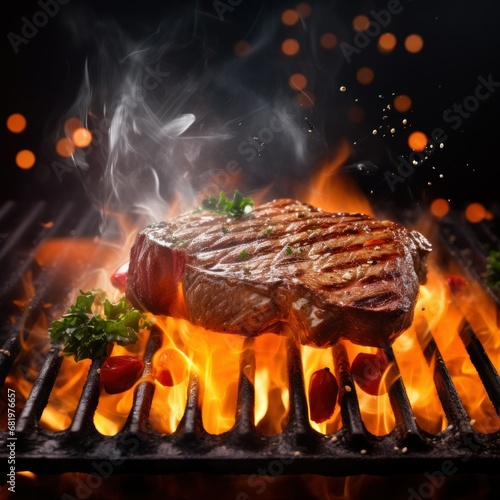 Juicy steak on the hot grill