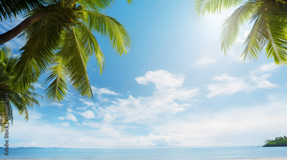 palm tree on the beach - obrazy, fototapety, plakaty 