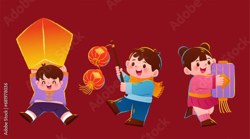 Children playing with lanterns set
