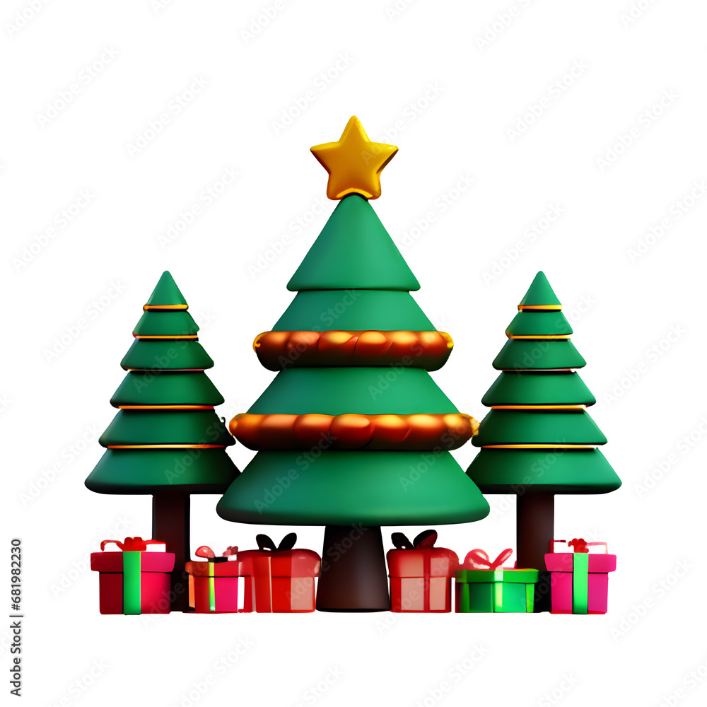 Fototapeta premium Christmas tree with gifts, 3D