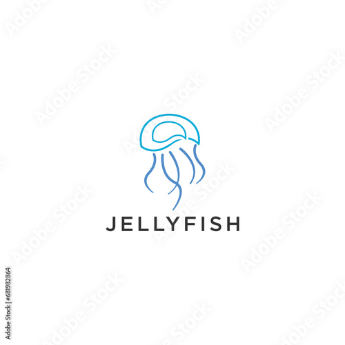 Vector logo on which an abstract image of a jellyfish in a linear style.
