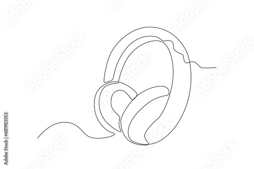 Single one line drawing vintage retro stage Headphone. Old technology stand microphone concept for comedian at standup comedy show. Modern continuous line draw design graphic vector illustration
