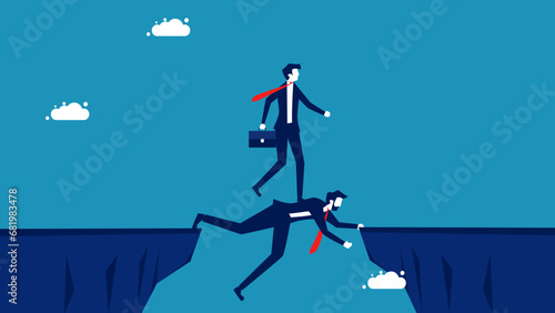 Help others to achieve their goals. Business leaders use themselves as a bridge to get others over the cliff. vector