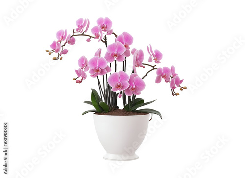 Pink Petals Elegance  Orchids in White Pot - Transparent Background Photo