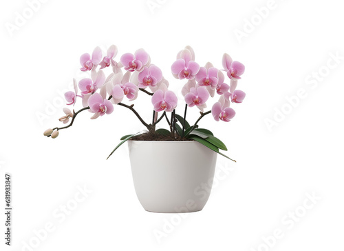 Pink Petals Elegance  Orchids in White Pot - Transparent Background Photo