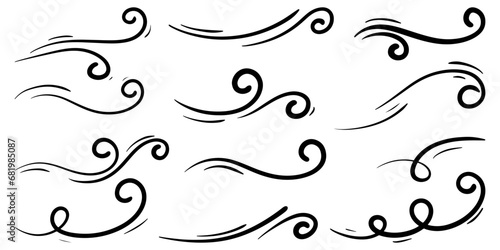 Doodle sketch style of wind gust cartoon hand drawn illustration for concept design.