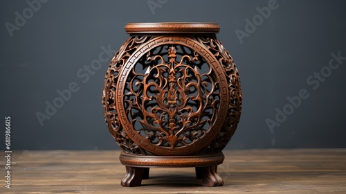 Elegant Rosewood Podium with Intricate Carving photo