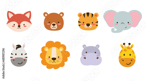 Cute little animals boho animals. Lion,fox, elephant bear, tiger