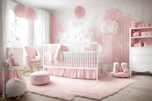 Pink nursery baby room with rug