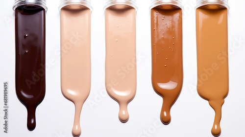 Image of liquid foundation dripping in various colors.