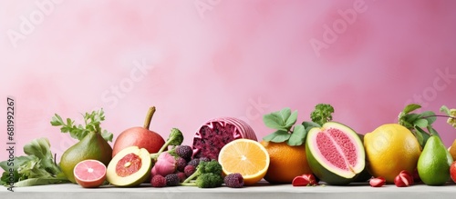 The photo captured a colorful scene of green grass and vibrant fruits, creating a natural and healthy display of pink, organic vegetables, full of vitamins and flavor, ready to provide energy and