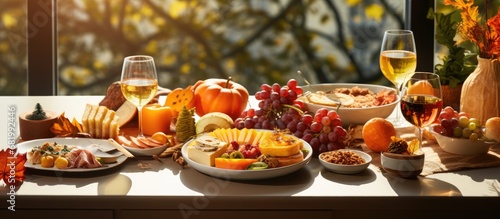 From the top view, the table was adorned with a mouthwatering spread of food for breakfast, including orange juice and milk, while the autumn leaves outside hinted at the arrival of Halloween and