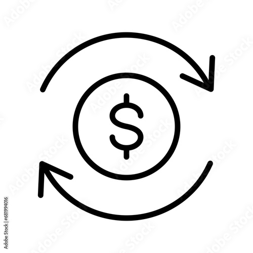 Black round money transfer lineicon, simple arrow financial usd dollar mark sale flat design vector pictogram, infographic interface elements for app logo web button ui ux isolated on white background