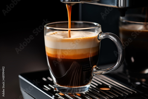 Glass cup with fresh black coffee.