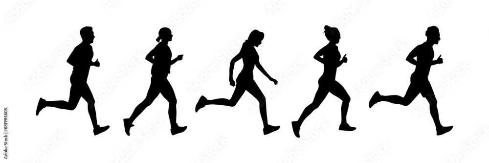 running people silhouette collection, jogging illustration