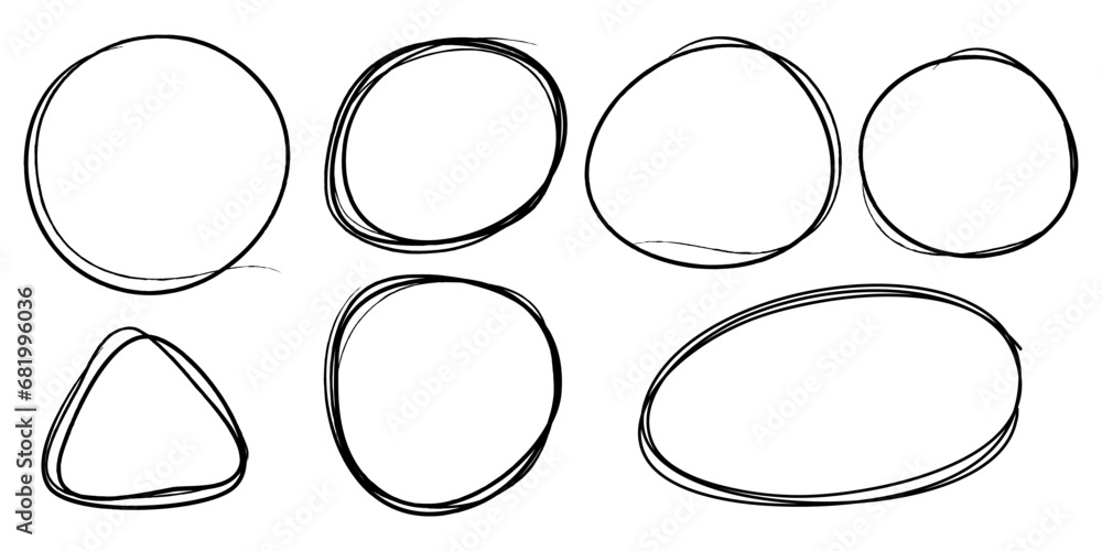 Hand drawn scribble line circles. Doodle circular for message note mark design element. vector illustration - obrazy, fototapety, plakaty 
