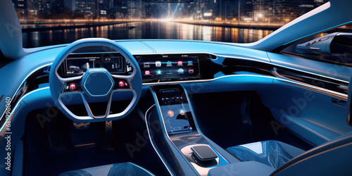 Sleek, futuristic dashboard inside a modern car