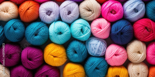 Vibrant assortment of multicolored yarn balls