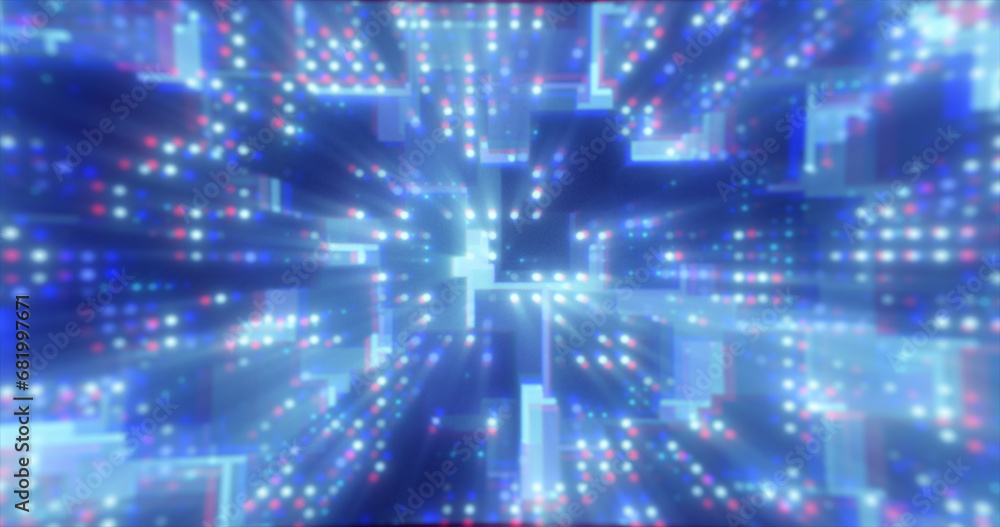 Obraz premium Abstract blue futuristic hi-tech energy particles dots and squares magical bright glowing background
