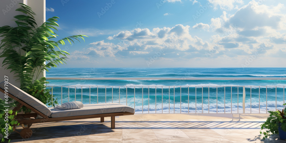 Fototapeta premium Beachfront balcony offering a serene view