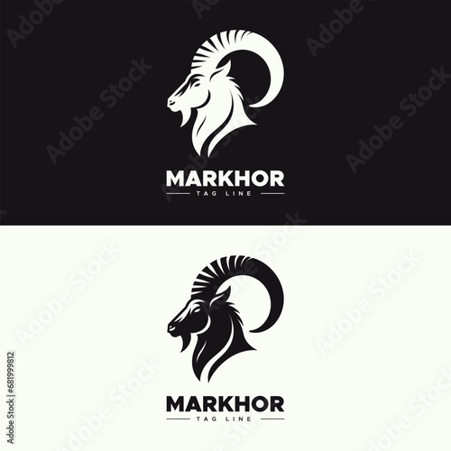 Markhor head Logo. Mountain Goat Head Logo  photo