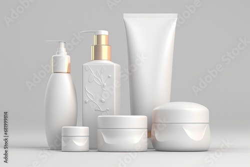 White cosmetic products background Blank bottles containers tubes Mock up product make-up container bottle plastic beauty care tube clean liquid cardboard box design cream template health lotion