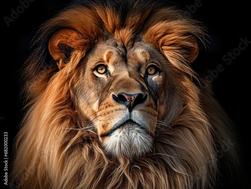 Close-up of a lion s face in profile  eyes full of intensity